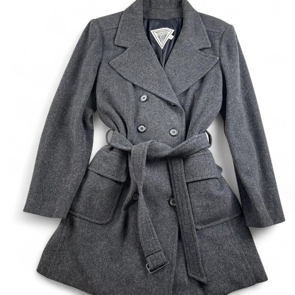 Vintage J Percy Marvin Richards Grey Wool Trench Coat - Women's Size 8 - Belted